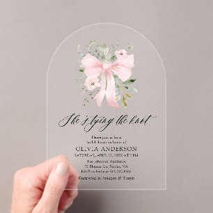 Pink Bow Floral Ze is het knopen van de knoop Vrij Acryl Uitnodigingen