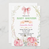 Pink Bow flower pumpkin Invitation (Devant / Derrière)