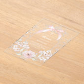  pink bow flowers frame Baptism Acryl Uitnodigingen (Laagn)