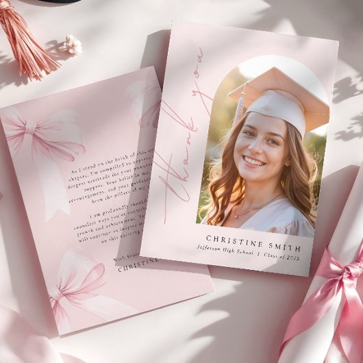 Pink Bow Foto Afstuderen Bedankkaart