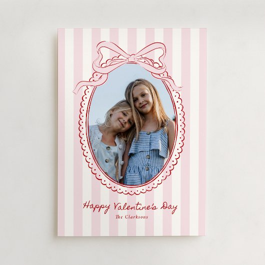 Pink Bow Frame Valentine’s Day Photo Card Kaart