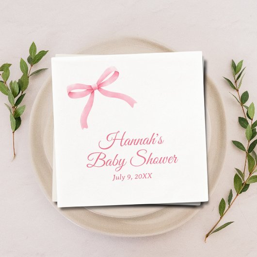 Pink Bow gepersonaliseerd script Baby shower serve Servet