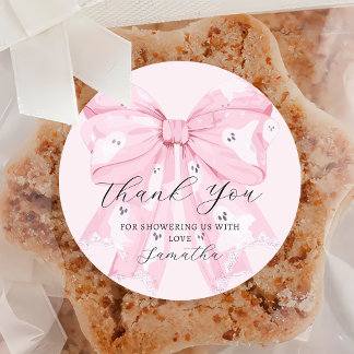 Pink Bow Ghost Halloween Party Sticker
