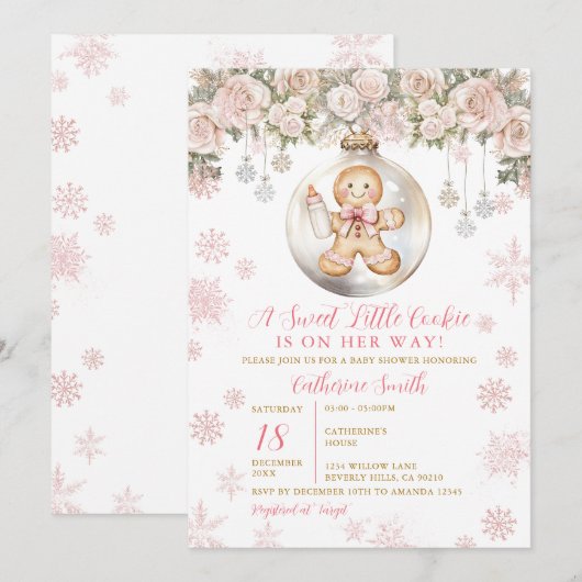 Pink Bow Gingerbread Christmas Cookies Baby Shower Kaart (Voorkant / Achterkant)