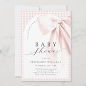 Pink Bow Gingham Arch Baby shower Uitnodiging (Voorkant)