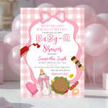 Pink Bow Gingham  Babyq baby shower invitation<br><div class="desc">Pink Bow Gingham Babyq Baby Shower Invitation,  Barbecue Baby Shower Invite,  Pink Bow BBQ Grill Baby Shower Invite</div>