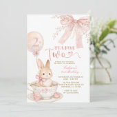 Pink Bow Gingham Bunny Girl Birthday Invitation (Debout devant)