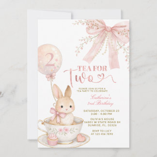 Pink Bow Gingham Bunny Girl Birthday Invitation Kaart
