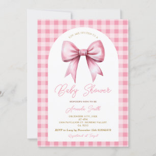 Pink Bow Gingham Coquette Girl Arch Baby shower Kaart