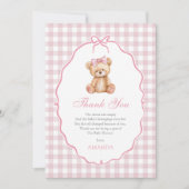 Pink Bow Gingham Teddy Bear Baby shower Bedankkaart (Voorkant)