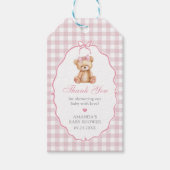 Pink Bow Gingham Teddy Bear Baby shower Cadeaulabel (Voorkant)