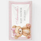 Pink Bow Gingham Teddy Bear Baby shower Spandoek (Verticaal)