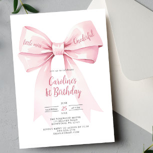 Pink Bow Girl 1er Invitation anniversaire