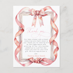 Pink Bow Girl Baby shower Bedankt Briefkaart