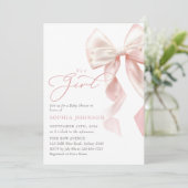 Pink Bow Girl Baby Shower Invitation (Debout devant)