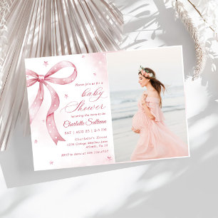 Pink Bow Girl Baby shower Party Kaart