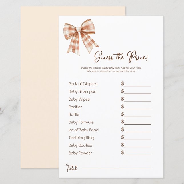 Pink Bow Girl Baby shower Prijs Guess (Voorkant / Achterkant)