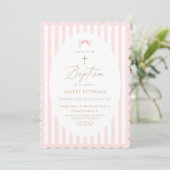 Pink Bow Girl Baptism Invitation Kaart (Staand voorkant)