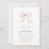 Pink Bow Girl Doop Uitnodiging (Voorkant)