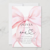 Pink Bow Girl First Birthday Kaart (Voorkant)