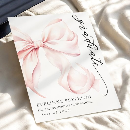 Pink Bow Girl Graduation Invitation
