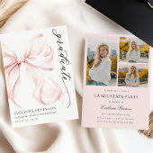Pink Bow Girl Graduation Invitation Kaart