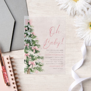 Pink Bow Girl Kerstboom Oh Baby Baby shower Vellum Uitnodigingen