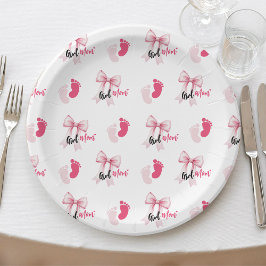 Pink Bow Girl Mom Ribbon Cute Baby Shower Papieren Bordje