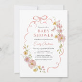 Pink Bow Girl Wildflower Butterfly Baby shower Kaart (Voorkant)