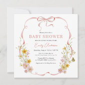 Pink Bow Girl Wildflower Butterfly Baby shower Kaart (Voorkant)