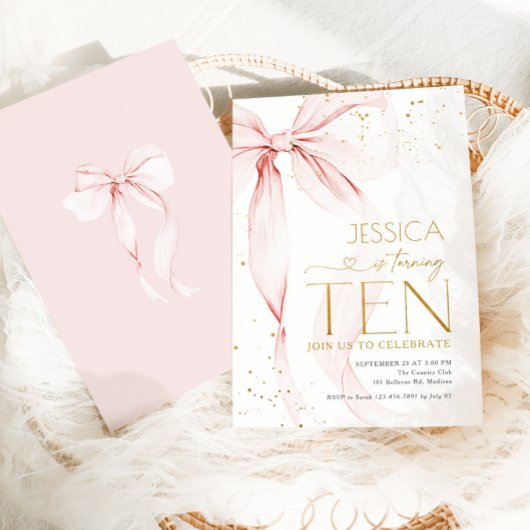 Pink Bow Girls 10th Birthday Kaart