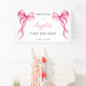 Pink Bow Girls 1e verjaardag Welkom Spandoek (Insitu)