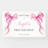 Pink Bow Girls 1e verjaardag Welkom Spandoek (Horizontaal)