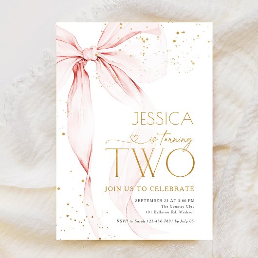 Pink Bow Girls 2nd Birthday  Kaart