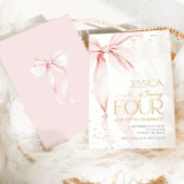 Pink Bow Girls 4th Birthday  Kaart