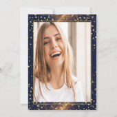 Pink Bow Glitter Grad Cap,Drips Photo Navy Blue   Kaart (Achterkant)