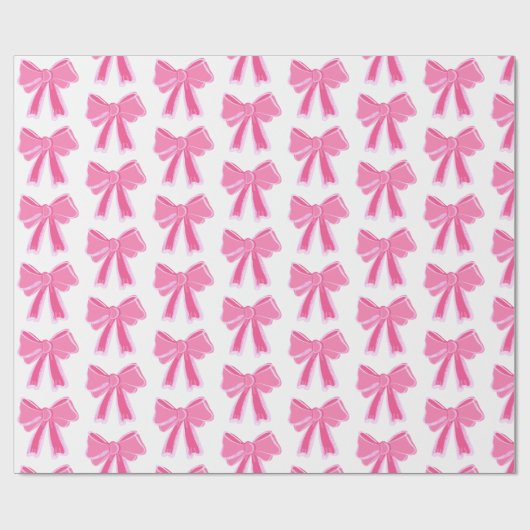 Pink Bow Glitter Wrapping Paper Cadeaupapier (Vlak)
