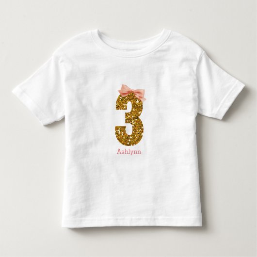 Pink Bow Gold Glitter Drie 3e verjaardag Kinder Shirts (Voorkant)