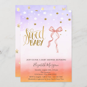 Pink Bow Gold Star Baby shower Invitation Kaart