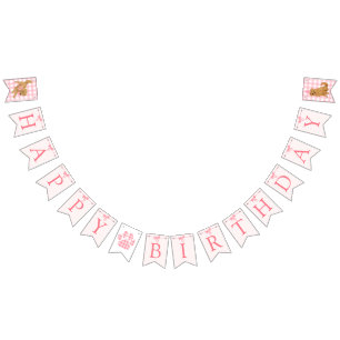 Pink Bow Golden Retriever Verjaardag Banner Vlagge