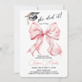 Pink Bow Graduation Invitation She Did it (Devant)