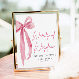 Pink Bow Graduation Party Advies Woorden van Wijsh Poster