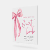 Pink Bow Graduation Party Livre d'or Symbole acryl (Angle)