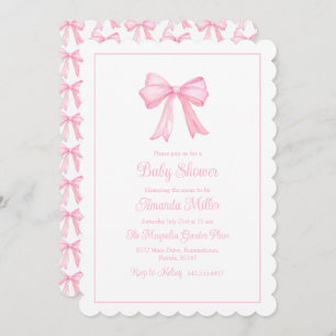 Pink Bow Grandmillennial Preppy Baby shower Kaart