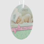 Pink Bow Green Pastel Baby eerste kerstfoto Ornament (voorkant)