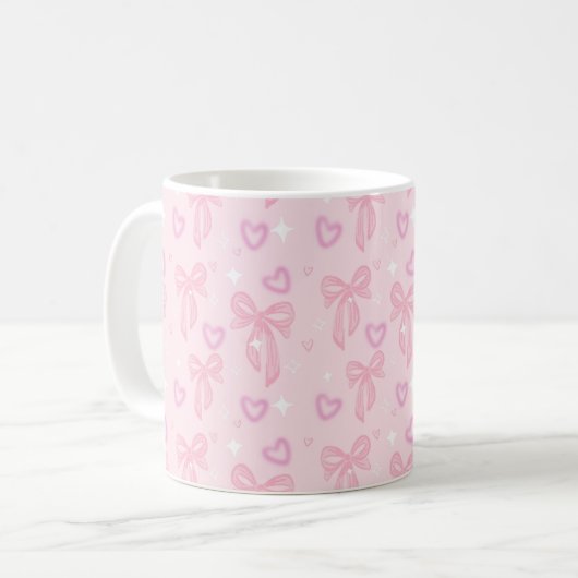 Pink Bow Hearts Aesthetic Mug (Devant gauche)