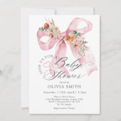 Pink Bow Herfst Floral Baby shower Kaart (Voorkant)