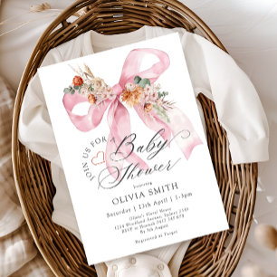 Pink Bow Herfst Floral Baby shower Kaart