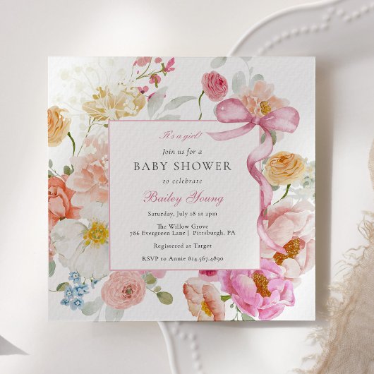 Pink Bow Het is een Girl Wildflower Baby shower Kaart