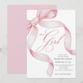 Pink Bow Het is een meisje Baby shower Kaart (Voorkant / Achterkant)